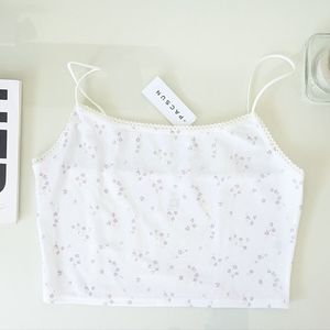 Me To We White Floral Skinny Strap Crop Tank Top